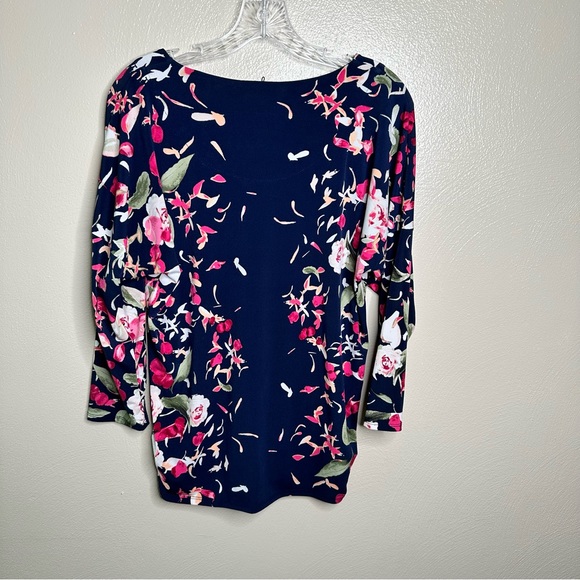 JM Collection Navy Blue Floral Tunic Blouse Size Small - Picture 5 of 5
